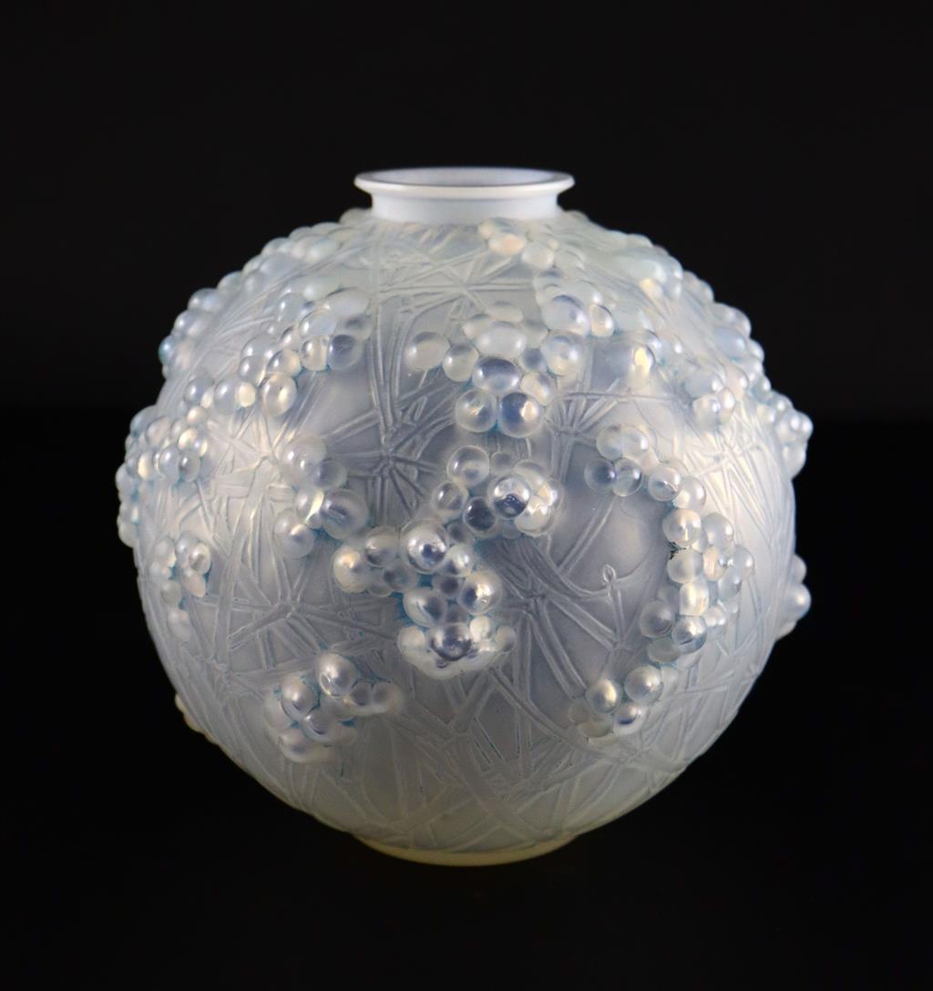 René Lalique. A pre-war opalescent glass Druide pattern vase, no.937, designed in 1924 17.5cm high